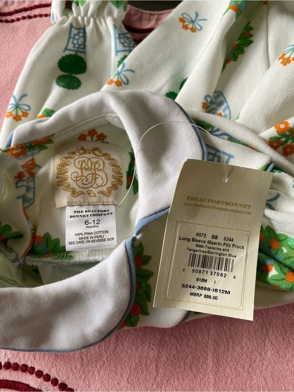 TBBC The Beaufort Bonnet Company Maerin Fitz Frock Dress White Blue 6-12 months